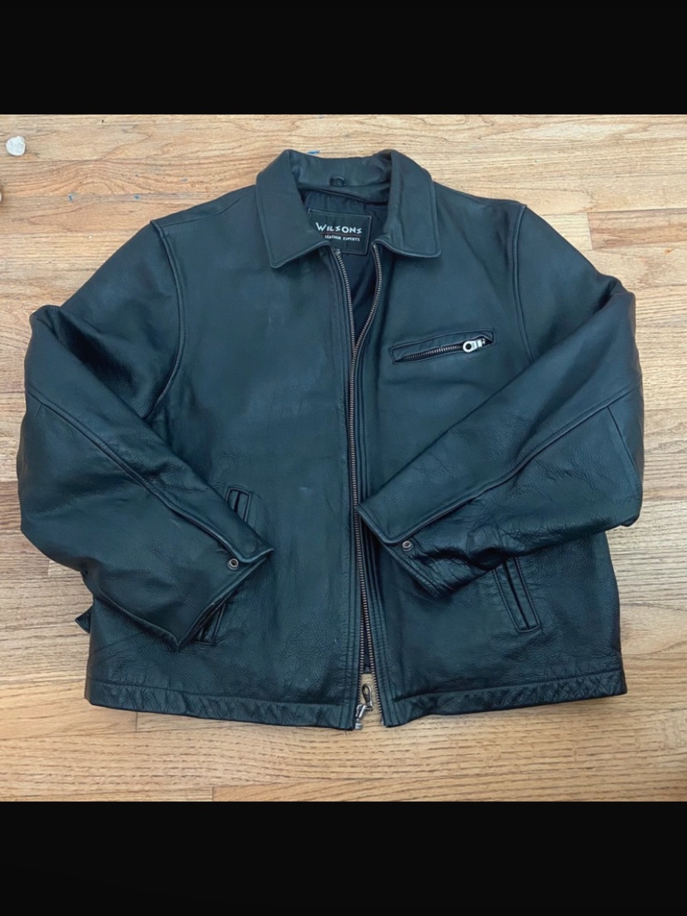 Vintage Wilsons Leather Jacket | Genuine Black Leather Rider Coat Size L Large